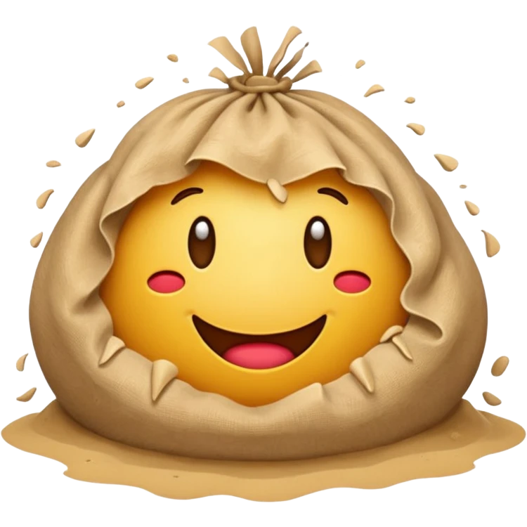 apple style emoji of a torn sandbag with sand spilling, clear and bold emoji