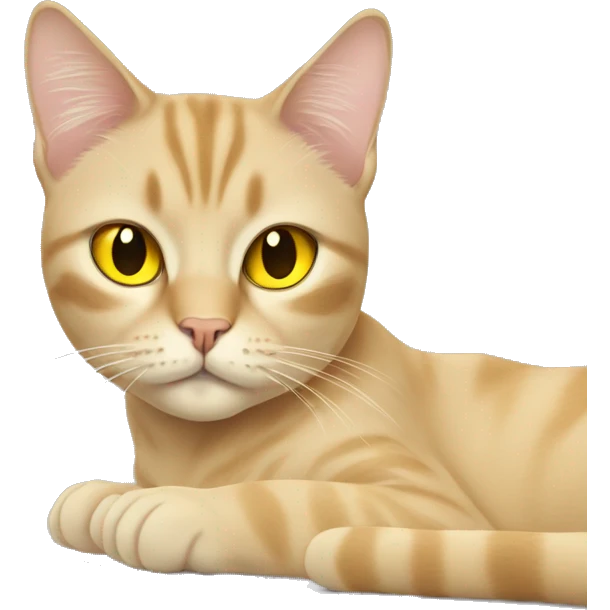 a beige cat with yellow eyes laying on laptop emoji