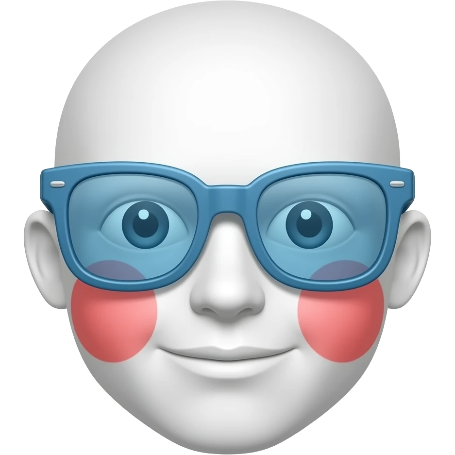 높은색상. 흰색 얼굴의 붉은색 홍조 흰색 동공 파란렌즈 이모지 emoji
