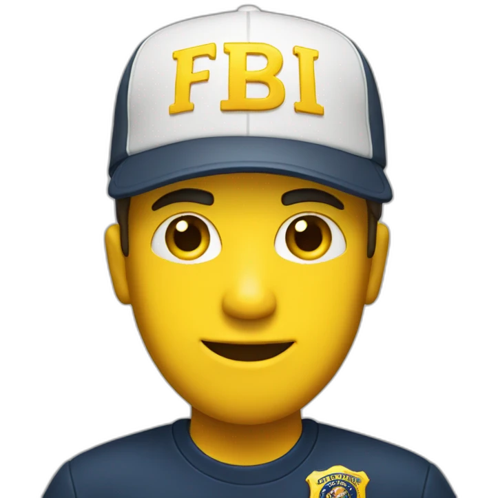 man with yellow "FBI" letters on his cap emoji