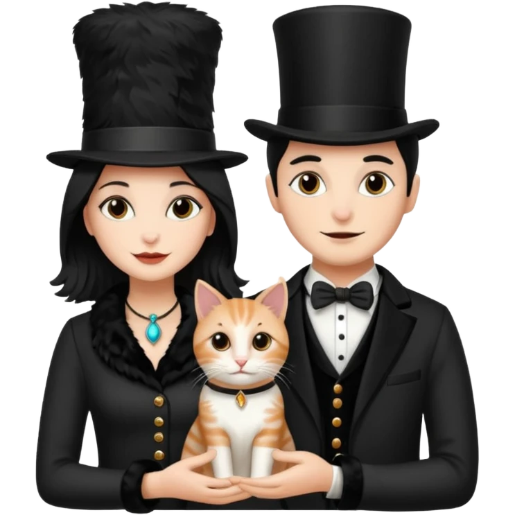 magician couple and their pet cat emoji