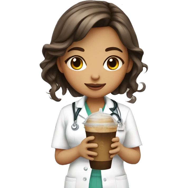 nursing student chibi girl with iced coffee  emoji