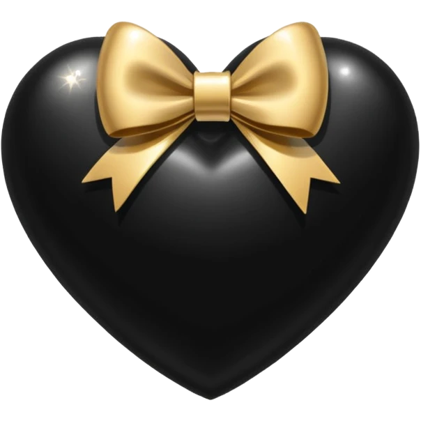glossy black heart with a gold bow with sparkles emoji