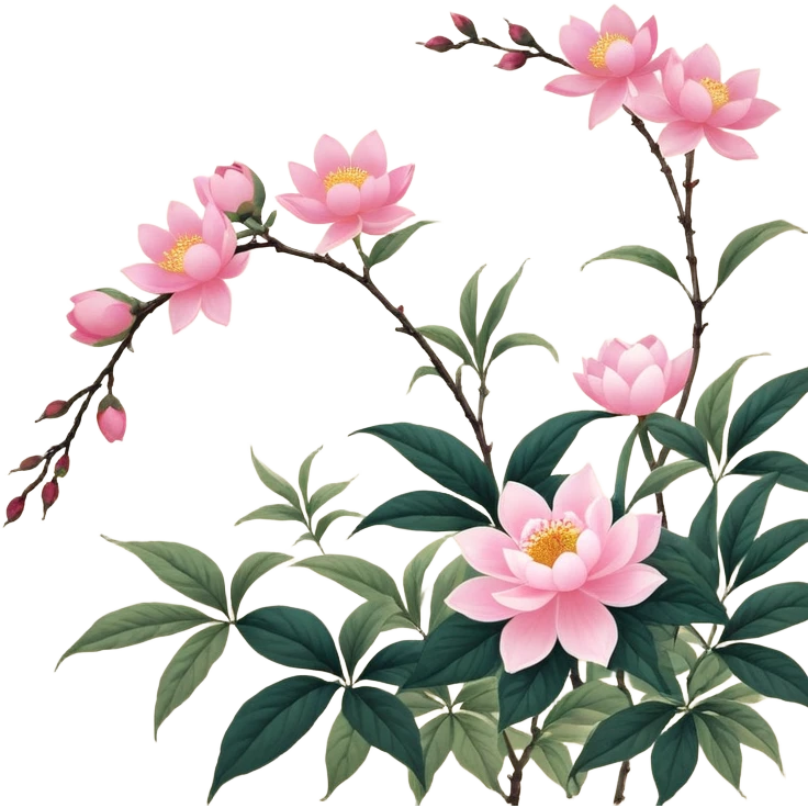 粉红牡丹花花，圆滚滚身体，脸颊通红，表情紧张的样子 emoji
