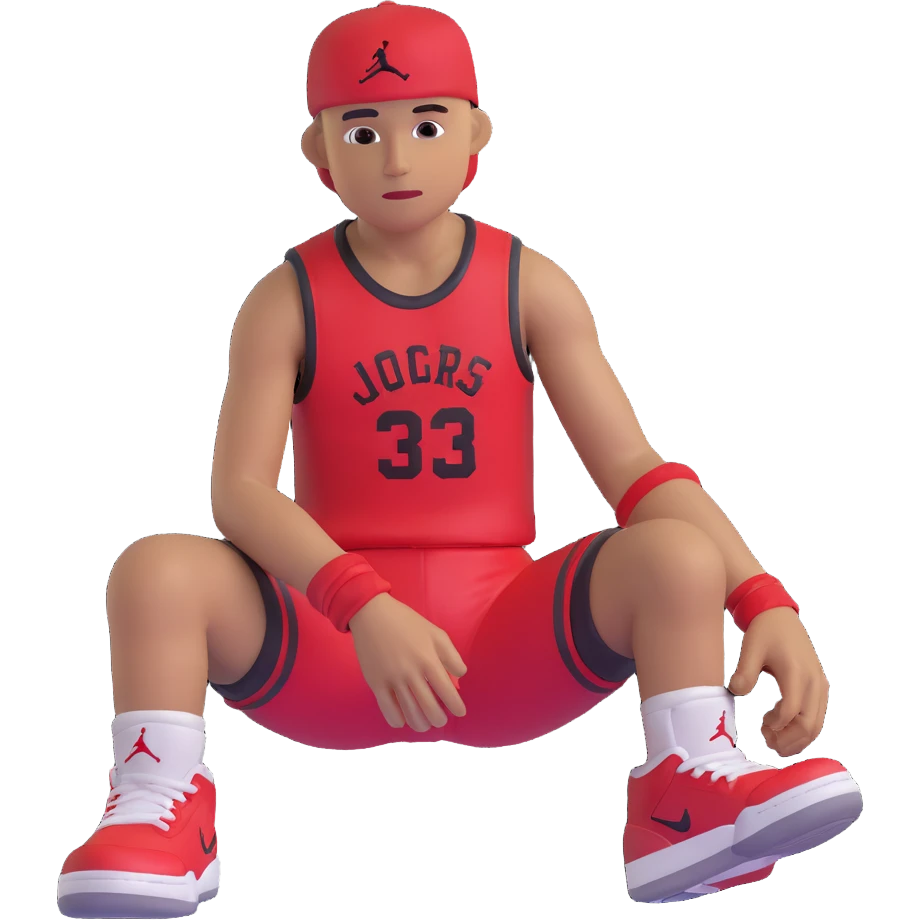 3D emoji style red Jordan Retro 3 sneaker with arms and legs, no face, sitting pose emoji
