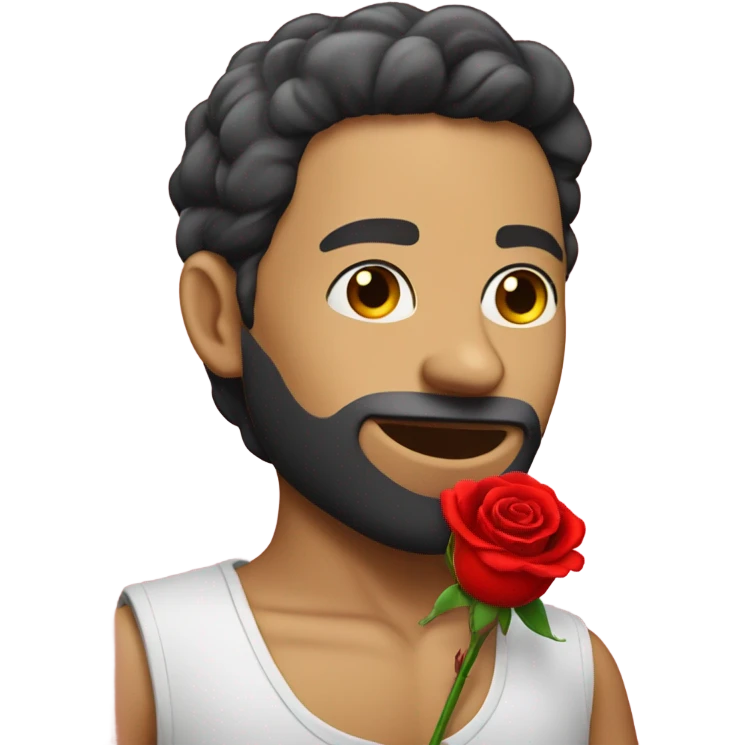 Man with a red thong and a red rose in vis mouth emoji