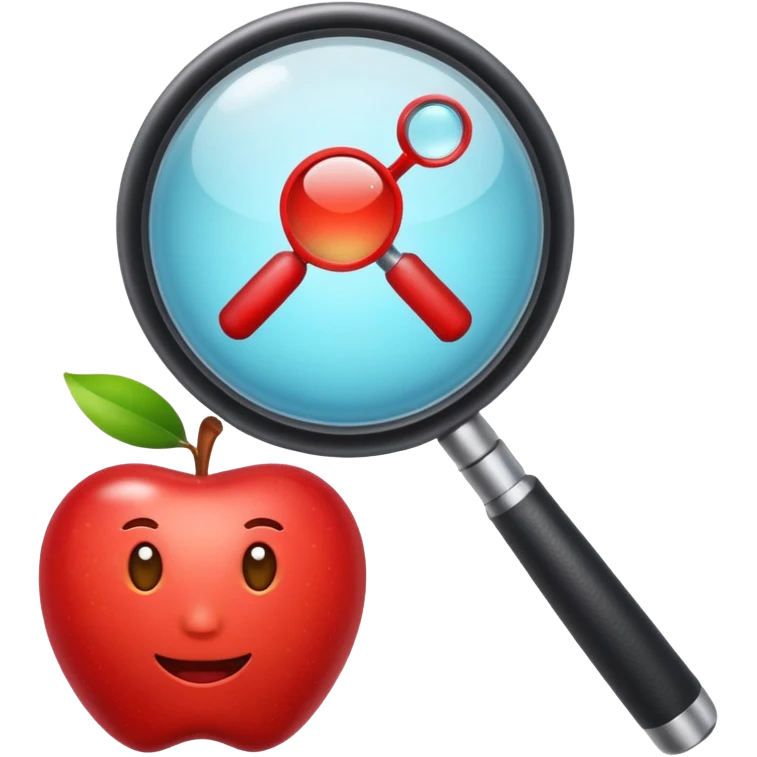 magnifying lens emoji style apple with plus sign in bottom right, symbolizing search and add emoji