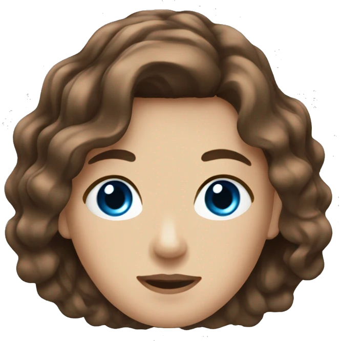 Brown hair. Blue eyes. Wavy hair. Barista emoji