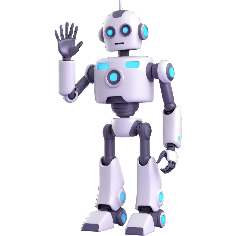 a robot saluting, shiny metallic 3D style, reflective surfaces, detailed emoji