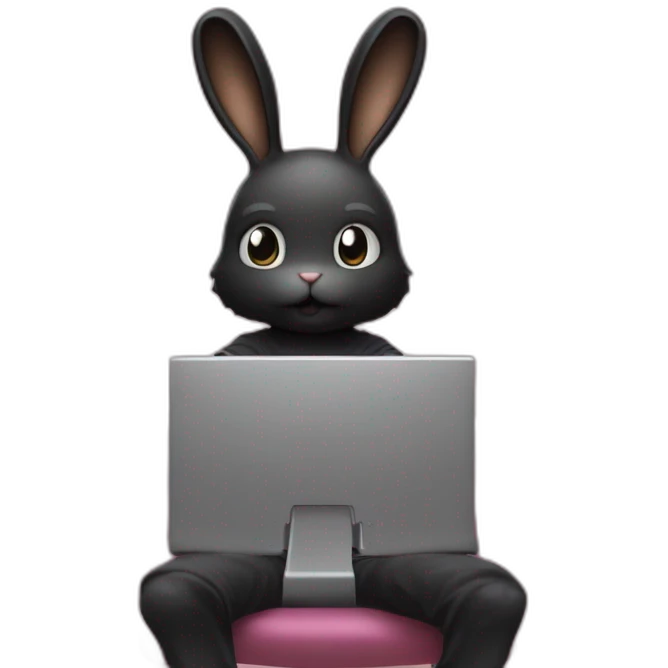 yugy bunny in black t-shirt playing computer on pink chair dark souls 2 emoji