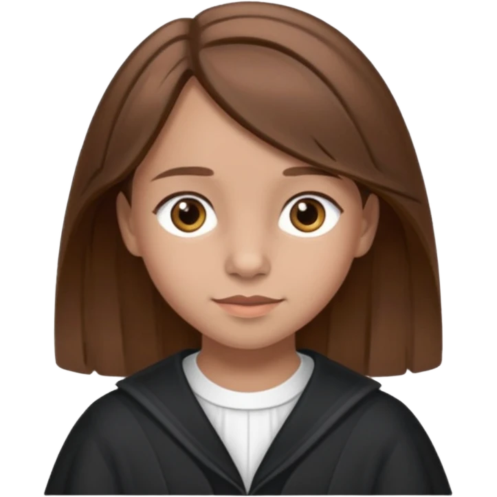 Une fille qui s’appelle Angèle aux cheveux marrons de neuf ans, qui adore les Capi, barra et aux yeux gris emoji