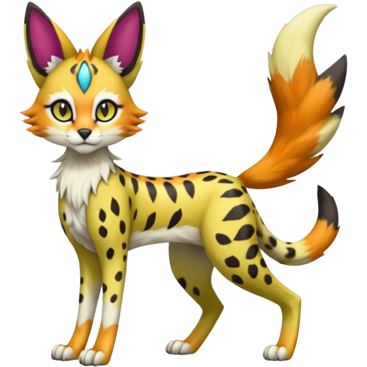 Colorful Meloetta-Sergal-Serval-Genet-Pokémon-Digimon-Fakémon-fusion-hybrid-creature emoji