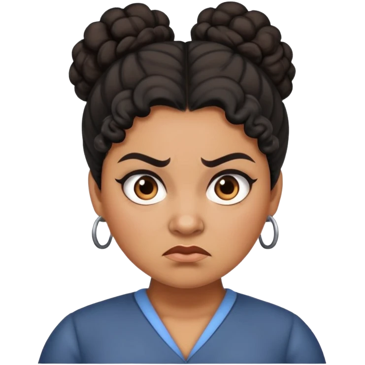 An angry female teacher with brown skin, black curly hair in a bun or updo, and slightly chubby emoji