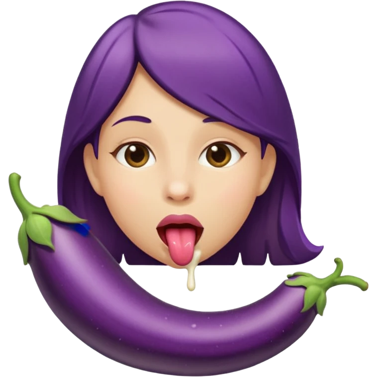 long bent eggplant spilling milk on girls tounge emoji