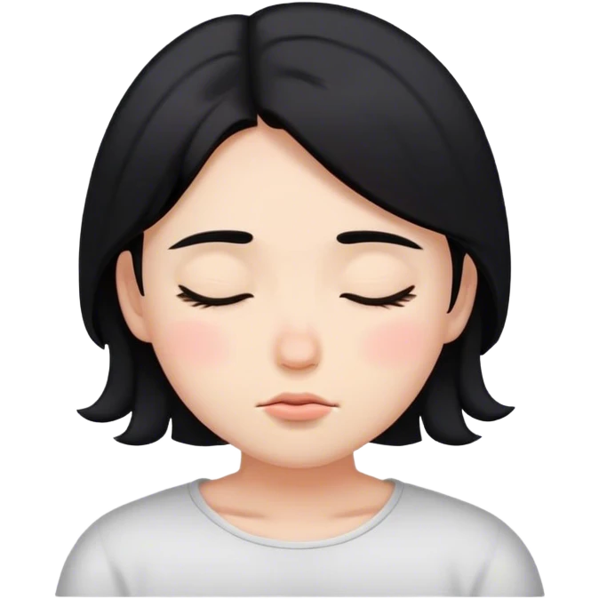 cute, lovely, pretty but sleepy face emoji w black hair emoji
