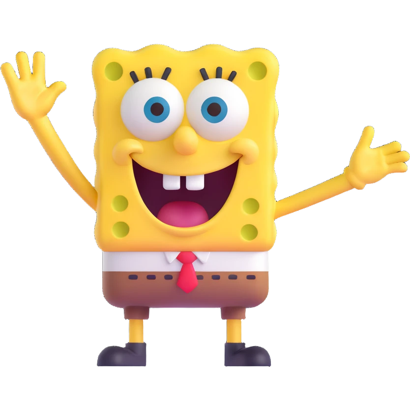 Spongebob Squarepants, 3D emoji style, rounded features, waving emoji