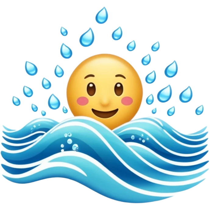 emoji of the sea, calm blue waves, sparkling water, isolated on white background, soft shadows, high detail, playful and cute. emoji