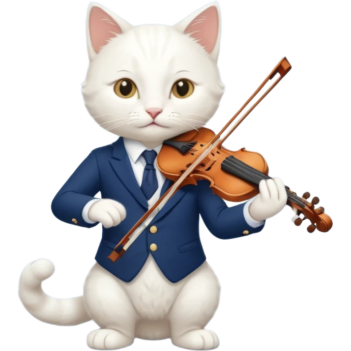 white cat play violin, wear navy suit emoji