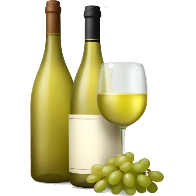 White wine bottle with glass and grapes emoji