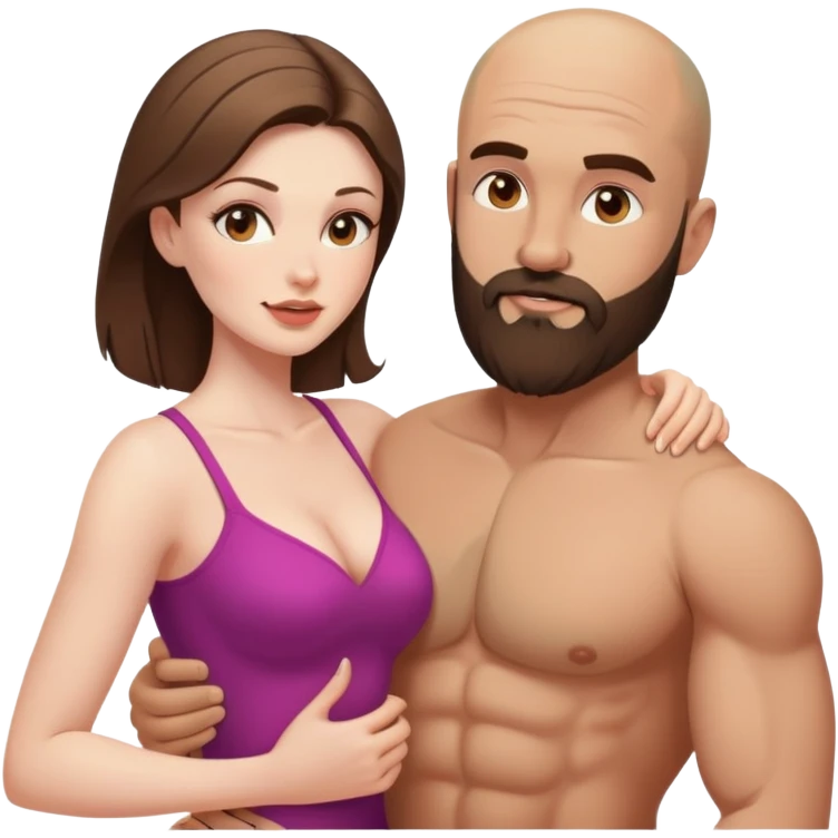 Beautiful light brunette seducing her muscular bald beard husband emoji