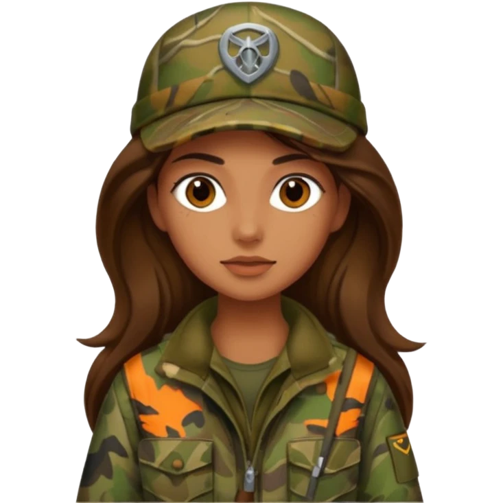 Long brown haired camo girl hunter emoji