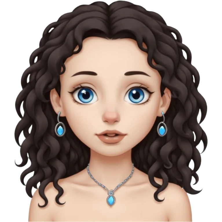 naked white skined girl with long littlebit curly hair dark brown hair and septum piercing  with beautifull skinny body  mid size breast and beautiful dark gray and bblue eys without clothes  septum poercing on nose emoji