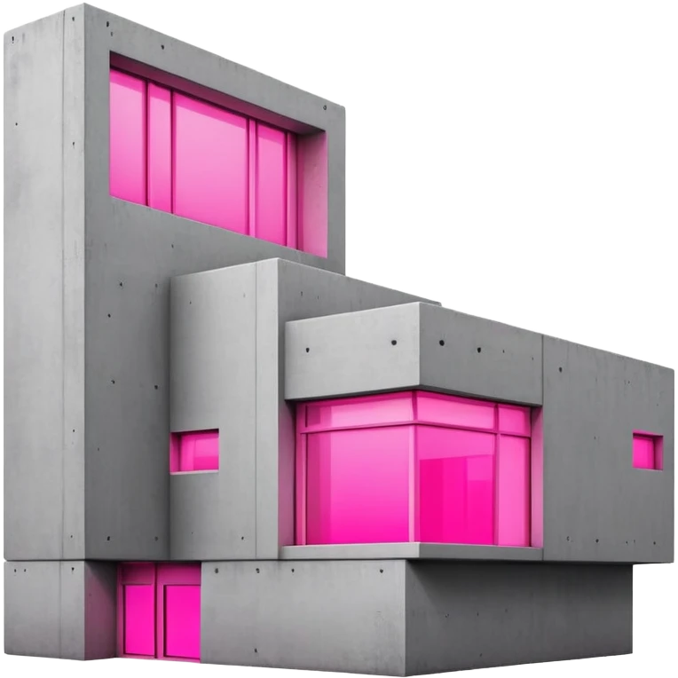 Minimalist concrete building with one window glowing bright pink, brutalist architecture emoji