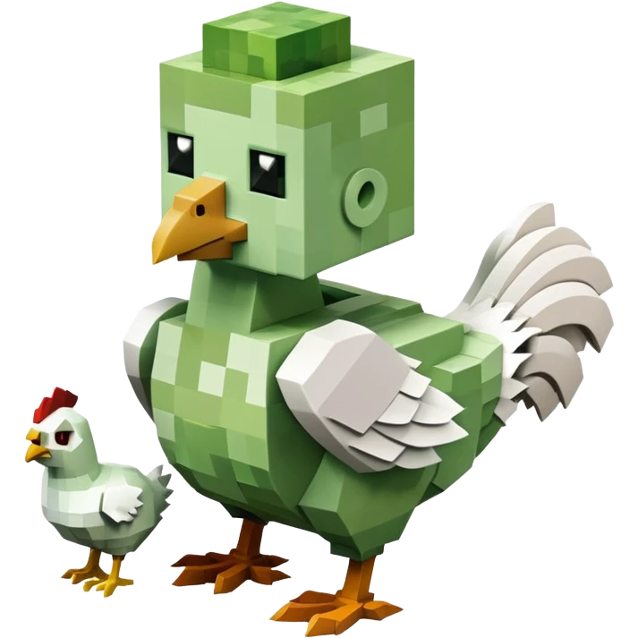 small square-shaped Minecraft zombie riding a small white chicken emoji