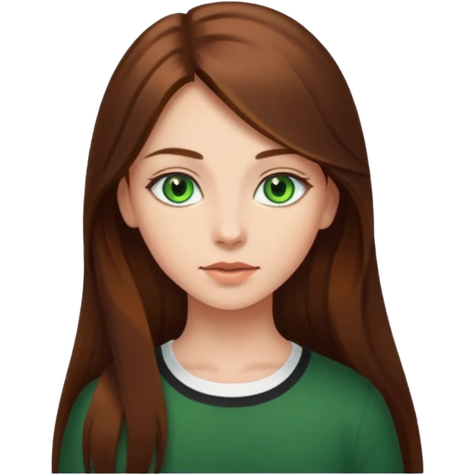 Girl with green eyes and very long brown hair  emoji
