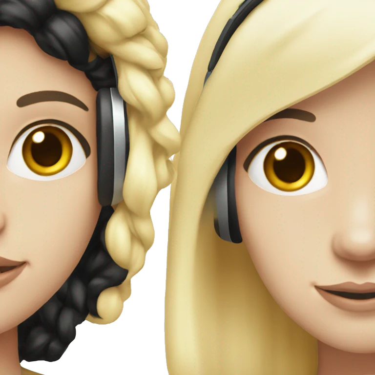 Two pale skin Girls  with headphones one black hair one blonde hair  emoji