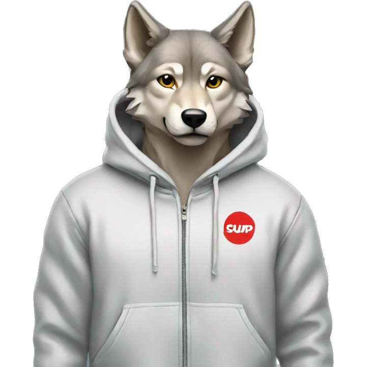 wolf wearing a supreme hoodie  emoji