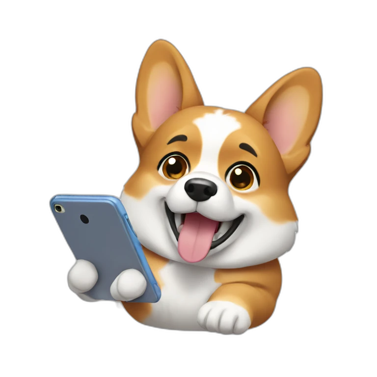 corgi watching video on phone emoji