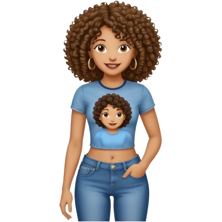 A black woman with curly hair with a penis print showing in jeans emoji