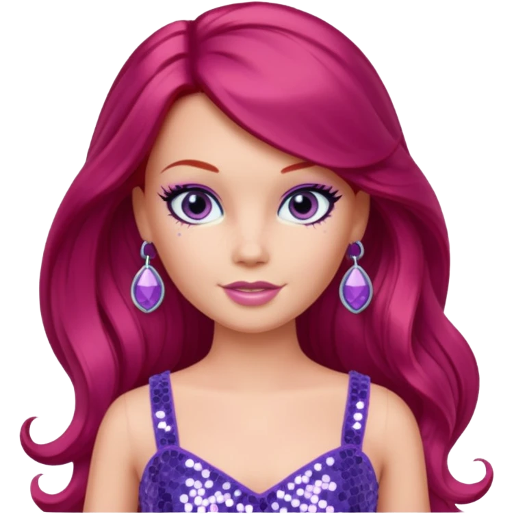 P.J. from Barbie & Friends with indigo eyes, long red hair, lilac sequin crop top emoji