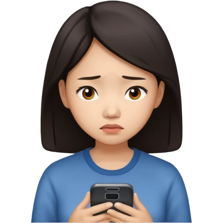 핸드폰을 보는 실망한 동양인여자 emoji