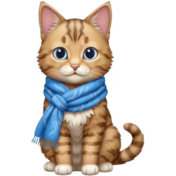 Cat wear a blue scarf, full body emoji