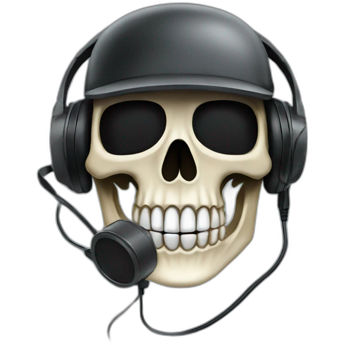 Military Skeleton mask with a long black mask underneath it and headset with a microphone emoji