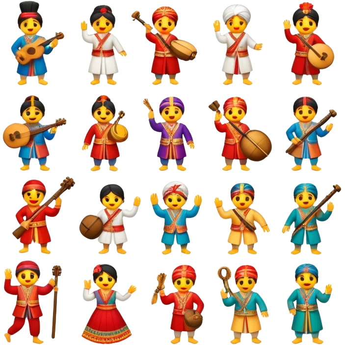 Emojis that represent traditional clothing, dances, instruments, or items from different cultures (e.g. bilum, garamut, laplap). emoji
