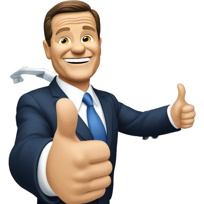 Kenneth Copeland with thumbs up in front of an airplane  emoji