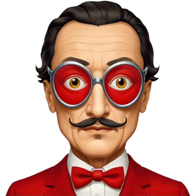 Faites-moi un masque de Salvador Dali d'une manière réaliste, la même série que La Casa de Bapel, et faites-le paraître comme s'il portait du rouge emoji