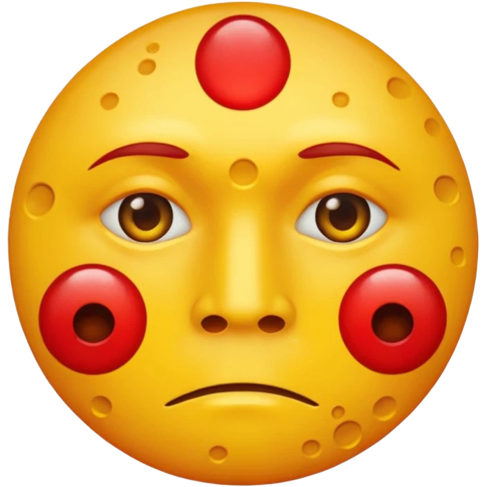 A circular yellow face with many face herpes sores that are close together and red  emoji