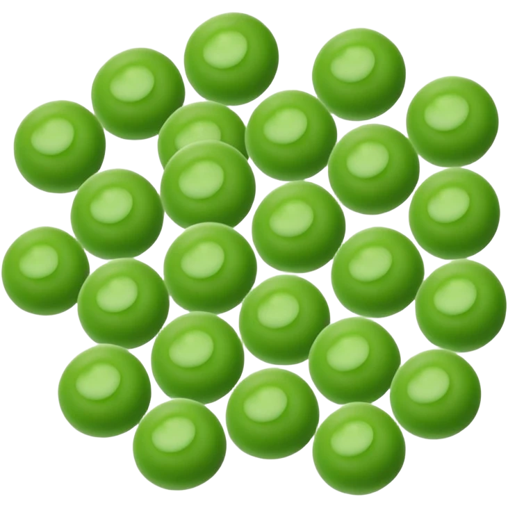 a handful of frozen green peas, scattered, bright green, round, smooth, uniform, frosted matte surface, subtle hue differences, no extras, soft lighting, emoji scale emoji