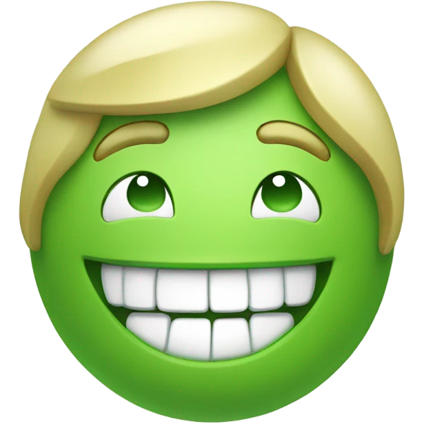 Green smiling 3d emoji with teeth emoji