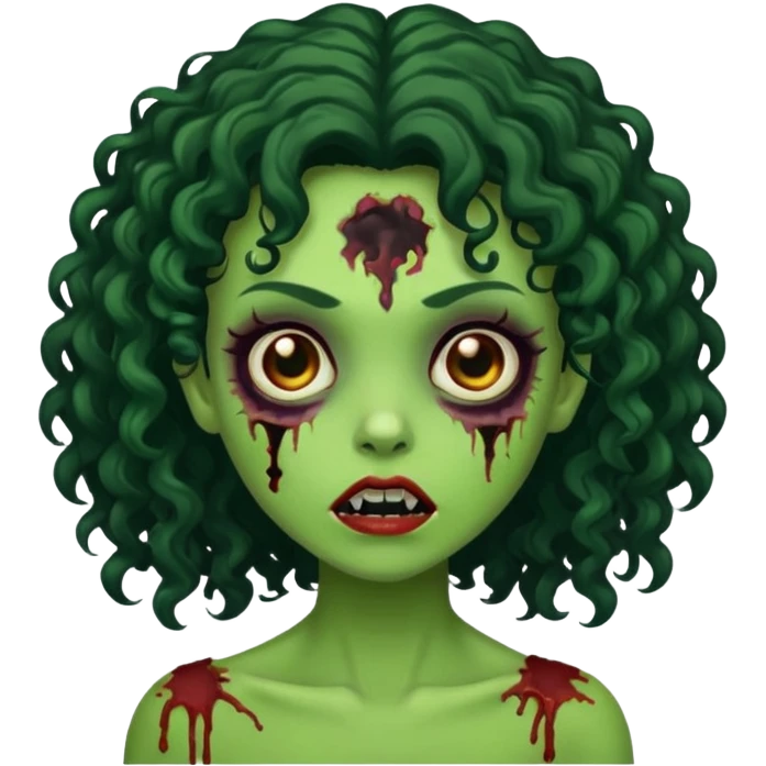 garota verde zombie com cabelos cacheados preto emoji