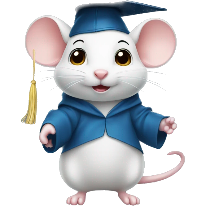 Cute little white mouse in graduation cap and gown emoji