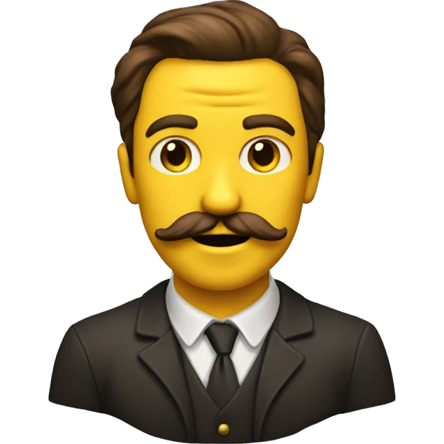 yellow man with chiselled jaw and brown slicked hair, big moustache emoji