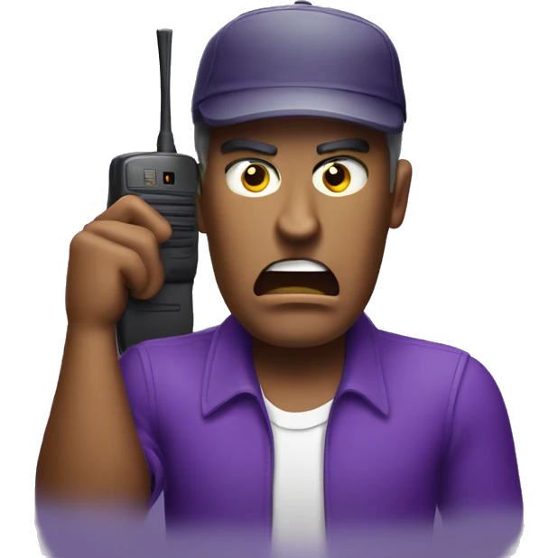 Guy ANGRY talking to a purple walkie talkie  emoji