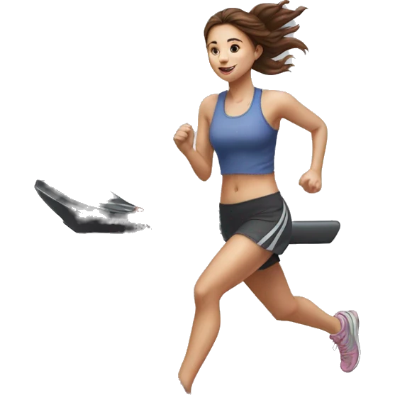 Full length hyperrealistic pencil drawing of a girl with brown hair running on a treadmill emoji
