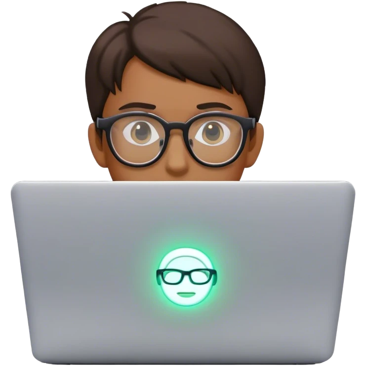 An emoji of a person with a laptop wearing glasses and with a slight neon glow emoji