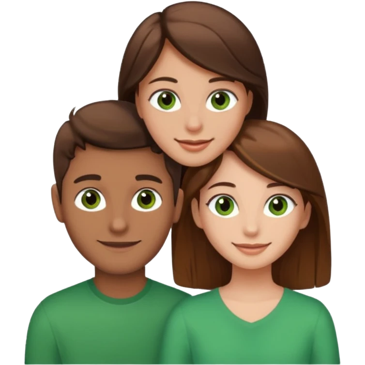 A boyfriend with light brown hair and green eyes next to his girlfriend with dark brown hair and brown eyes emoji